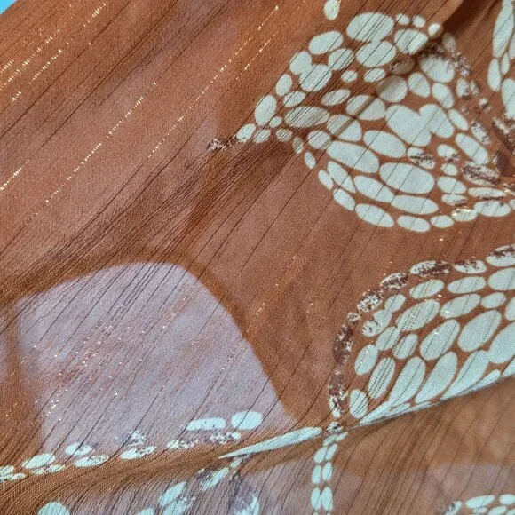 Vince Camuto Pintucked Ruffle Cuff Semi Sheer V-Neck Boho Blouse Orange Medium - Picture 9 of 12